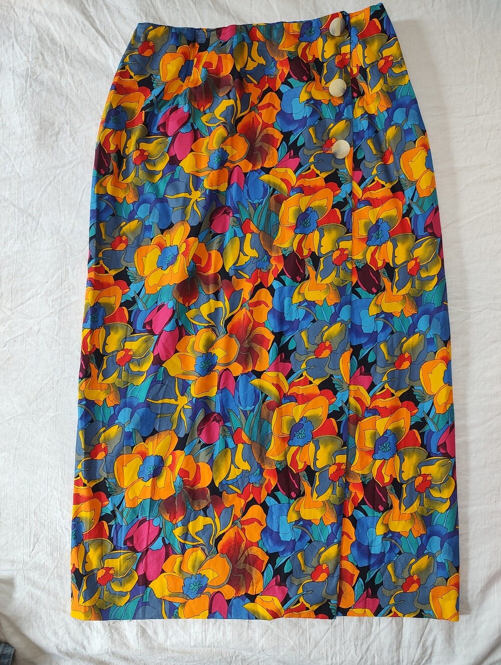 Club Classics USA Vibrant Floral Pencil Skirt in Multi-Color Blue Orange Cotton